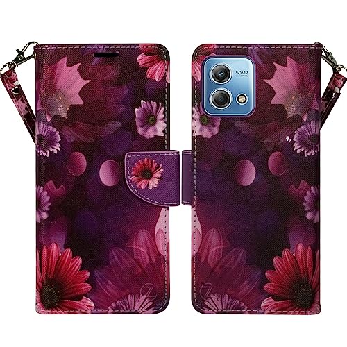 Zase Moto G Stylus 5G (2023) Wallet Phone Case for Women Pouch PU Leather Flip Cover Cute Design w/Wrist Strap ID Card Slot Magnetic Lock Compatible with Motorola G Stylus 5G 2023 (Purple Floral)