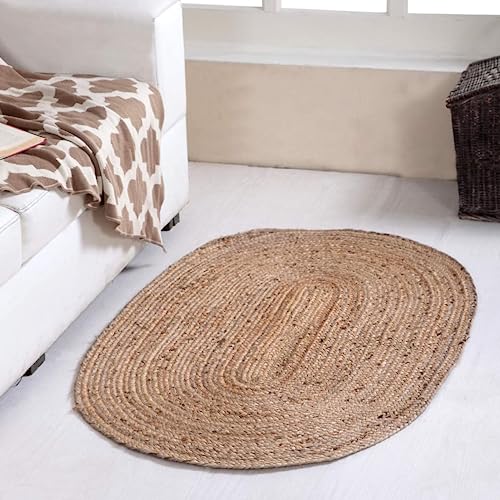 Second Nature Online - DHAKA Jute Area Rug | 100% Natural Fiber | Hand Woven | Ethical Trade | Eco-Friendly (Oval - 60 x 90 cm)