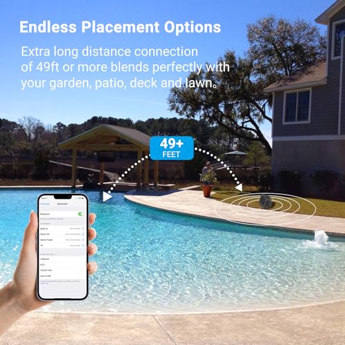 هيرديو مكبرات صوت روك خارجية مقاومة للماء IPX7 بلوتوث لاسلكية محمولة تعمل بالطاقة الشمسية بحد اقصى 100 واط مع بطارية قابلة لاعادة الشحن للحديقة والفناء وحمام السباحة والفناء الخلفي (رمادي)