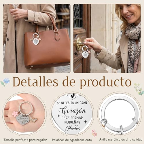 Miniatura 4 de Kajaia 5 Piezas Regalo Para Maestras Bolsa De Cosméticos De Algodón Y Yute Llavero Para Profesora Tarjeta Con Sobre Y Cuerda De Yute Set De Regalo De Fin De Curso Para Educador, Graduación, Navidad