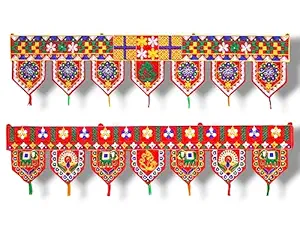 The ArtBlleZon Embroidery Kuchhi Work Handmade Traditional Door Hanging/Bandarwal/Toran for Door, Traditional Toran for Door. (Pack of 2 Combo) (Art B=1027+1003)