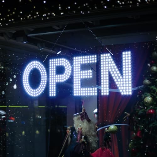 Image of LED Open Sign for Business 22 inchLx7 inchH with 10 Dimming Levels, 3 Modes & Adjustable Chain - Ultra Bright Storefront Signs for Window Glass Door Shop Retail Restaurant Salon (Cold White)