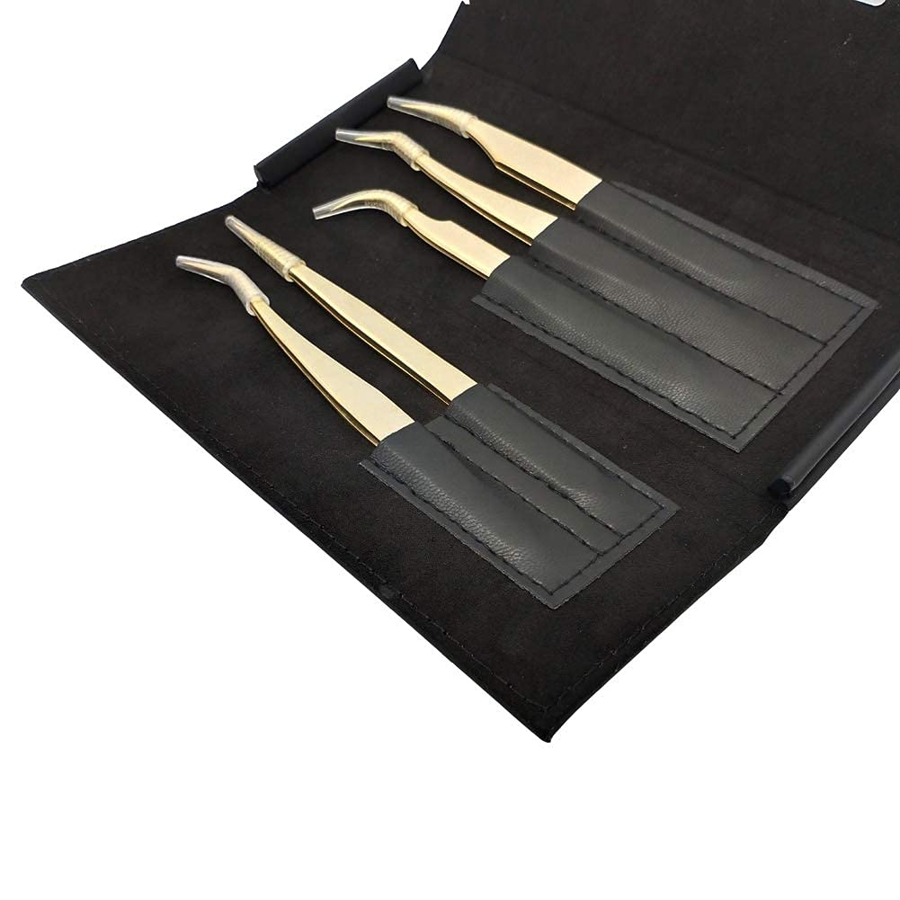 1 pieza negro PU cuero pinzas vacío bolsa de almacenamiento pequeñas pinzas caso para extensiones de pestañas, múltiples bolsillos estuche de viaje para pestañas injerto pinzas extensión