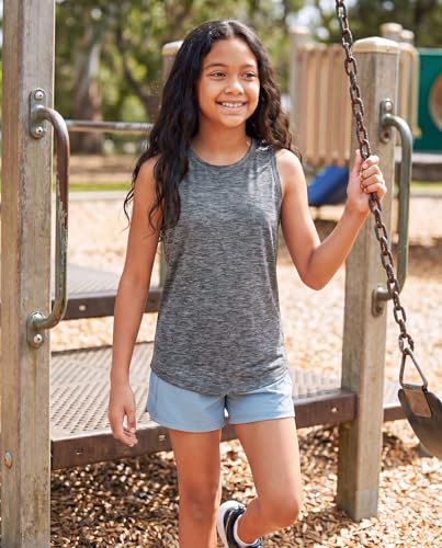 Image of Real Essentials 4 Pack: Girls' Dry-Fit Active Tank Top - Gym Running Workout Athletic Shirt for Kids Teens Youth