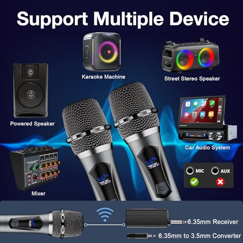 image for oxxyeeKS Wireless Microphone,Professional Dual Handheld Cordless Dynam