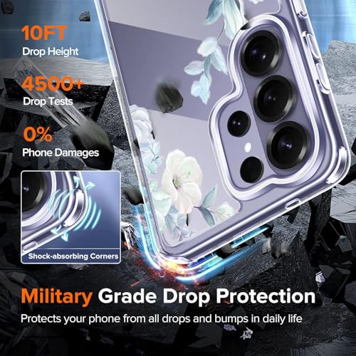 Image of Elzzi Clear Transparent Flower Cover for Samsung S26 Ultra 5g Case Shockproof Floral Design Camera Protection Shockproof PC+TPU Transparent Flower Cover for Girls & Women (Blue)