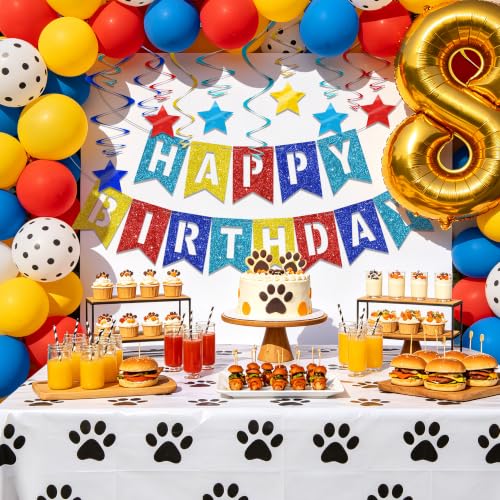 Image of BEISHIDA Red Blue Gold Happy Birthday Banner for Kids Paw Birthday Decor