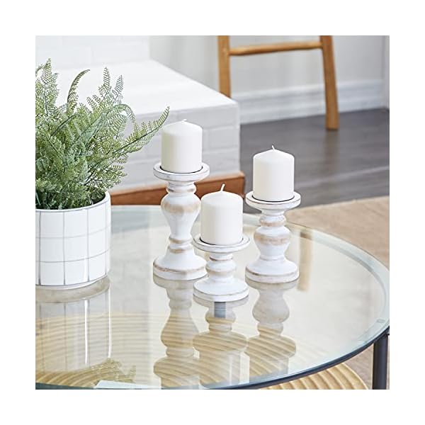 Deco 79 Wood Turned Style Candle Holder, Set of 3 8", 6", 4"H, White