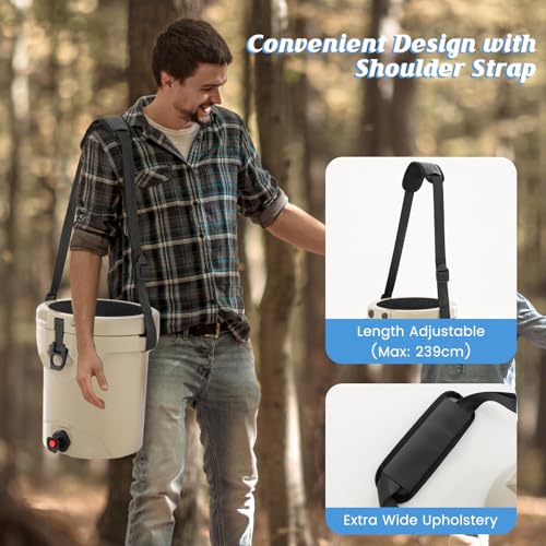 COSTWAY 9.5L Drink Cooler, Portable Insulated Ice Chest Box with Spigot, Adjustable Shoulder Strap & Flat Seat Lid, Rotomolded Beverage Dispenser for Camping, Fishing & Beach - Image 4