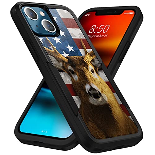 CasesonDeck Flag Case Compatible with Apple iPhone 13 (2021) / iPhone 13 Case (6.1") [Grip Tactical] Heavy Duty Case with Double Layer Protection and Design (Deer Flag)