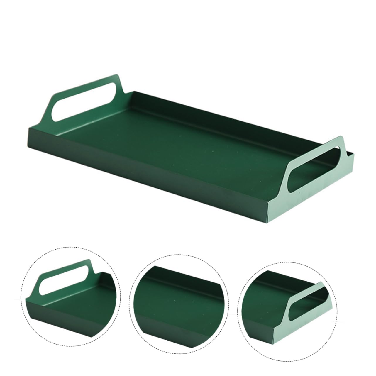 Plateau Rectangulaire en Métal Vert avec Poignées en Fer