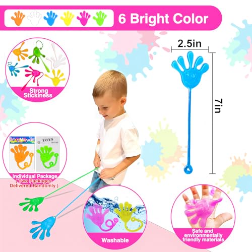 Image of 28Pack Glow in Dark Sticky Hands Toys for Kids Christmas Party Birthday Supplies Goodie Bag Fillers Pinata Stuff Classroom Prizes Stretchy Bulk Treat Trinkets Treasure Box Toys Wacky Fun Gift