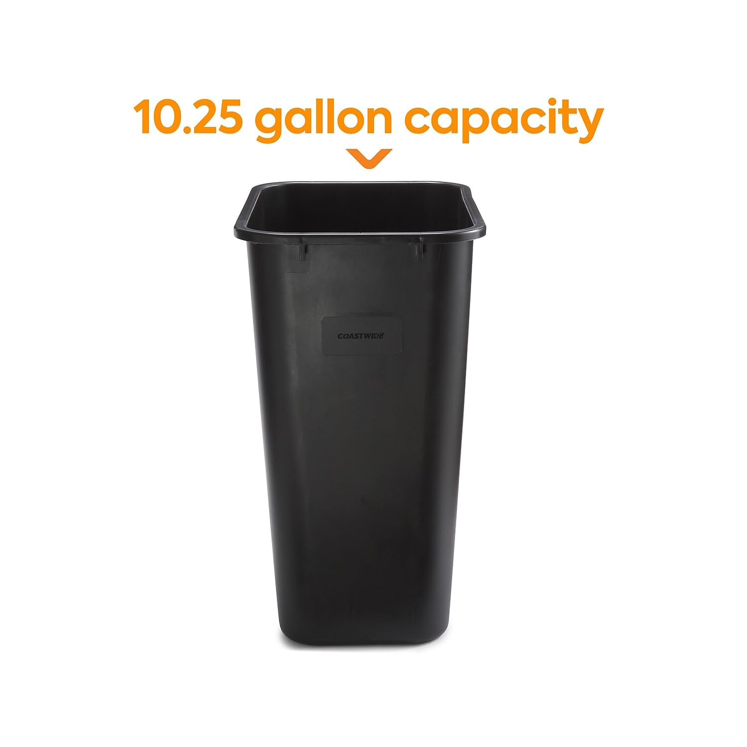 COASTWIDE Indoor Trash Can Without Lid, Black Soft Molded Plastic, 10.25 Gallon (CW56433)