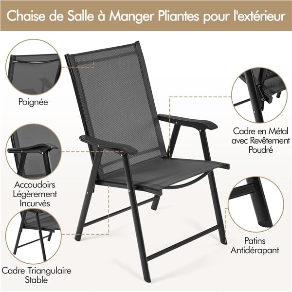Chaise de jardin pliante Yaheetech lot de 2 fauteuils extérieurs noirs en toile