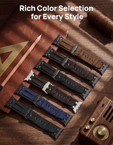 Moko Cinturino In Pelle Per Apple Watch, Compatibile Con Iwatch 49Mm 46Mm 45Mm 44Mm 42Mm, Cinturino Con Connettore In Metallo Per Ultra 3/2/1, Se 3/2/1, Series 11/10/9/8/7/6/5/4/3/2/1, Nero/Nero - 6