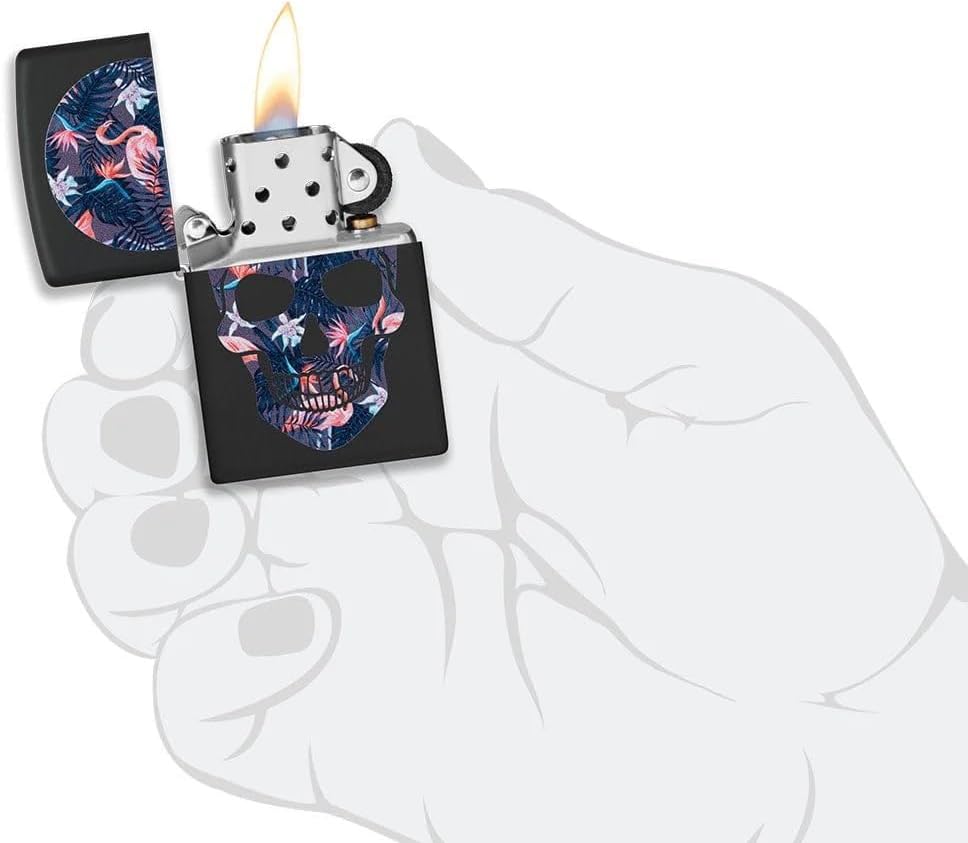 Personalized Zippo Lighter Skull Wind Proof Lighter - Free Engraving - Christmas, Halloween & Valentines Day Gift (Flamingo Skull)