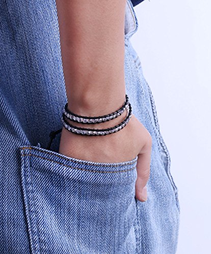 Image of KELITCH Double Wrap Bracelet Women Hand-Braided Turquoise Beads Bracelets Boho Leather Bracelets Bangle