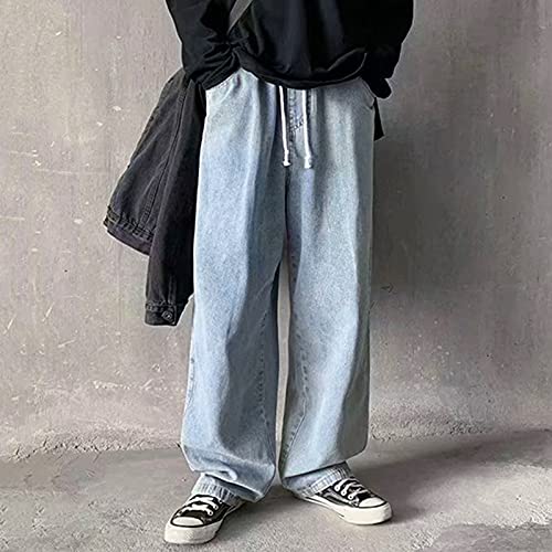 Mens Jeans Relaxed Fit Drawstring Elastic Waist Wide Leg Baggy Denim Pants with Pockets Casual Trousers Streetwear4