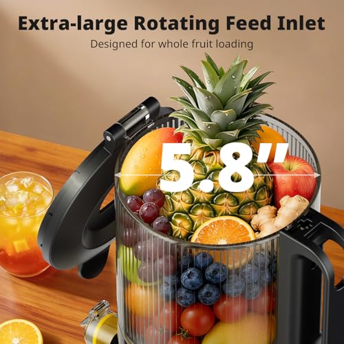 AIRMSEN Juicer Machines, 5.8" Feed Chute Cold Press Juicer for Whole Fruit and Vegetable, 2.2 qt Auto-Feed Time-Saver, 7+1-Stage New Upgraded Auger Slow Masticating High Yield, Easy to Clean Black - Image 3