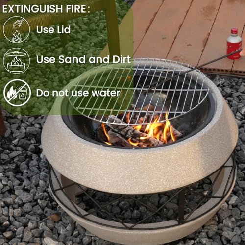 Image of Wood Burning Concrete Outdoor Fire Pit (Round 1) | BBQ Grill Firepit ,Fire Pit Table,MGO Concrete Base,Patio Garden Backyard,Outdoor Gatherings,