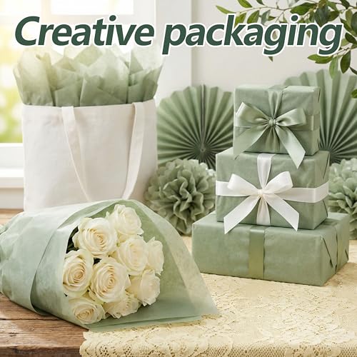 Image of Bobobag 100 Sheets Sage Green Tissue Paper 20 inchX14 inch Tissue Paper for Gift Bags, Gift Wrapping Tissue, Christmas Tissue Paper Anniversary Holiday Decoration Arts Craft