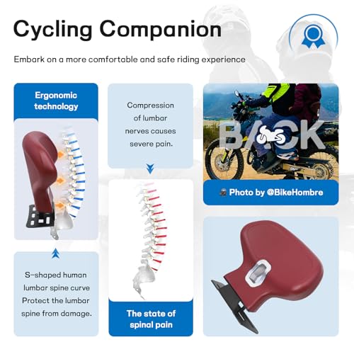 Image of Mokuo C-Shape Motorcycle Backrest - Universal Easy-Mount Base, Comfortable Body-Hugging Support with PU Foam, Fits ATV Scooter Cruiser Moped & Bike Luxury burgundy - Red