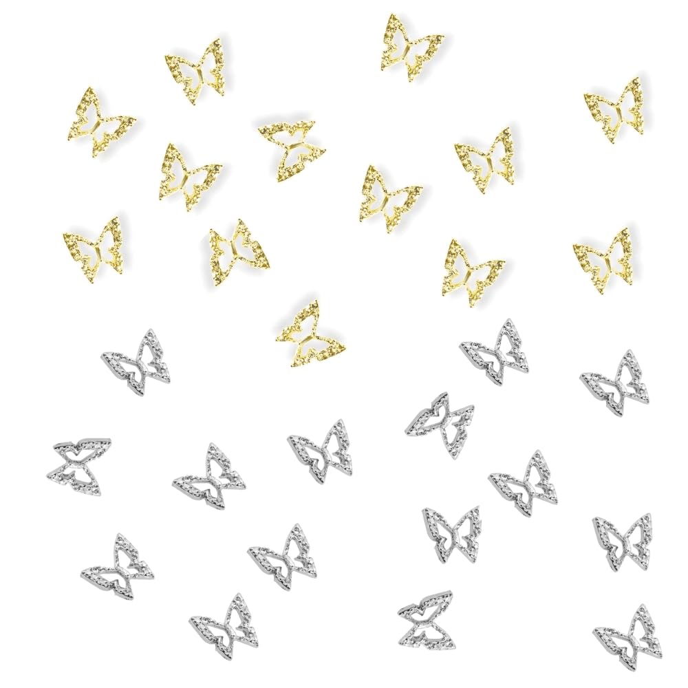 100PCS 3D Butterfly Nail Charms - 50 Gold, 50 Silver - Alloy Material - Butterfly Shape - Nail Art Decoration Supplies