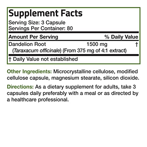 Bronson Dandelion Root 1500 Mg Per Serving High Potency, Supports Overall Good Health & Well-Being, Traditional Diuretic Herb - Non-Gmo, 240 Vegetarian Capsules #TOP7