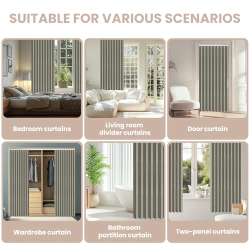 Image of AJAZZ 100% Blackout Accordion Doors Interior Invisible Folding Door for Bedroom Living Room Doorway Curtain Sets (1 Pack, 44 W x 78 L, Grey+Rod)