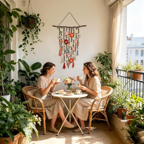 Decoración de pared boho con tapiz de flores de crochet para entrada y pasillo 2