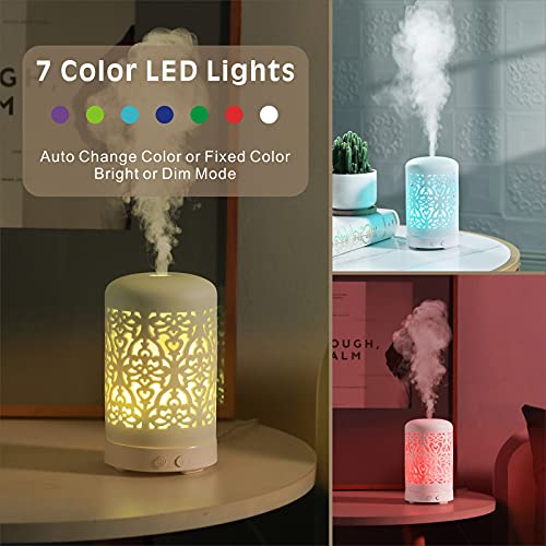 Essential Oil Diffusers Aromatherapy Humidifier: White Ceramic Aroma Infuser For Home Bedroom Office Desk,100Ml Diffuser For Room, Small Ultrasonic Machine Waterless Auto-Off #TOP2