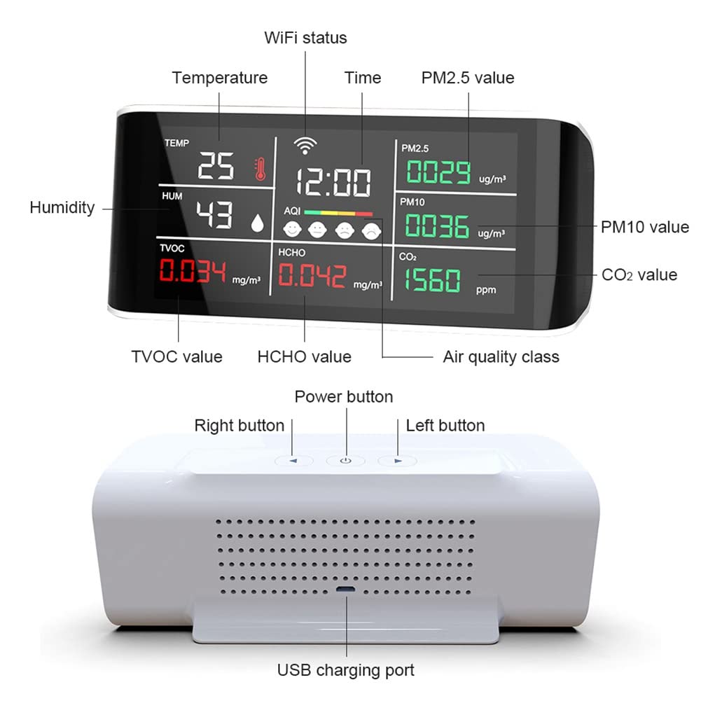 Analizador de CO2 PM2.5 HCHO TOVC WIFI Temperatura Humedad Detector Infrarrojo NDIR Analizador de Aire Multifuncional