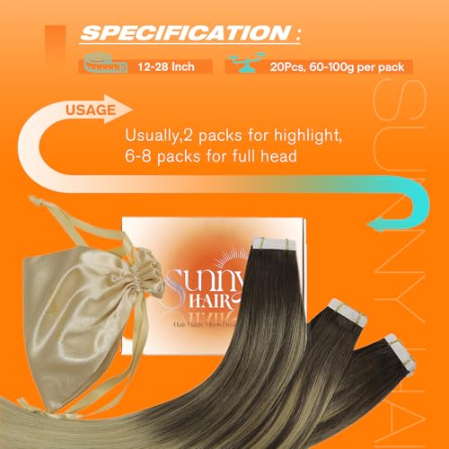 Image of Sunny Hair Tape in Extensions Dark Brown Balayage Blonde