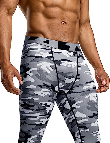 Tsla Men's Compression Pants, Cool Dry Athletic Workout Running Tights Leggings With Pocket/Non-Pocket, 3Pack Tights Black/Camo Black/Camo Grey, Large #TOP7