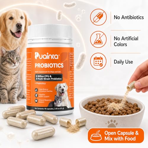 PUAINTA Probiotics for Dogs & Cats – 8-Strain Probiotic with Prebiotics for Digestive & Gut Health, Immune & Stool Support, Helps Dogs Eating Dirt, Grass & Non-Food Items (90 Count) — view 4