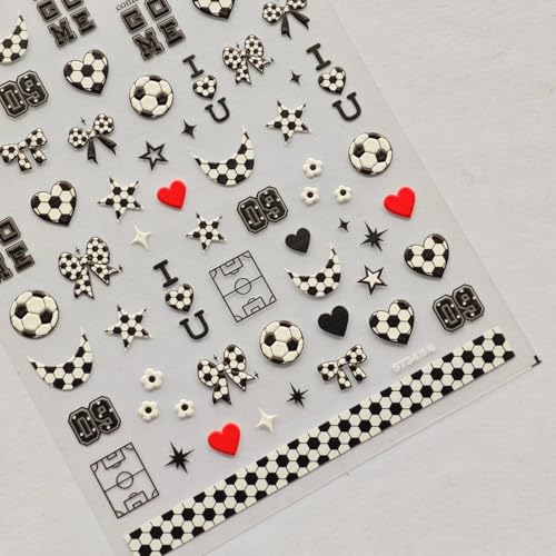 Image of World Cup Soccer Nail Stickers National Team Nail Decals Self Adhesive Black White Football Nail Charms Supply for Women DIY Manicure Decoration Accessories 1 Sheets