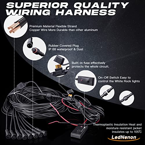 Lednenon R3 Led White Rock Lights Kit 8Pods With Switch Wire Hareness For J-Eep Truck Suv Utv Atv Rzr Offroad Car Boat Shockproof Waterproof High Power Underbody Glow Neon Trail Rig Lamps #TOP4