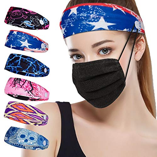 Hestiasko 6PCS Headbands with Buttons - Nurse Headbands Non Slip Elastic Hair Bands for Women Girl Yoya Sports Running