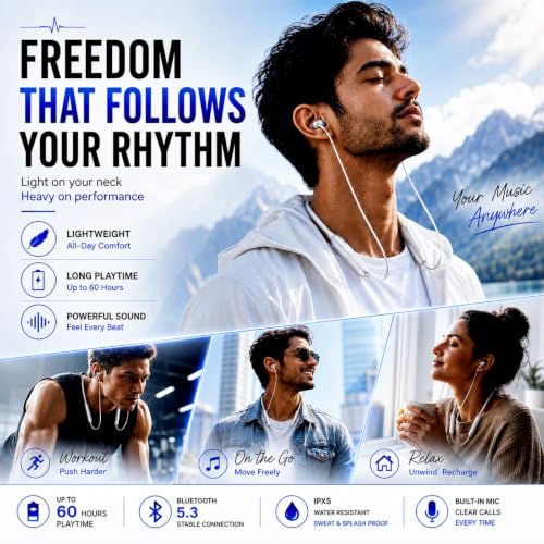 Image of Kratos Gray Bluetooth Neckband with 55H Playtime, Deep Bass, Stereo Sound, HD Calls, Magnetic Earbuds, Voice Assistant, Type-C Fast Charging, Rich Audio, Hollow Switch for Comfort & Style