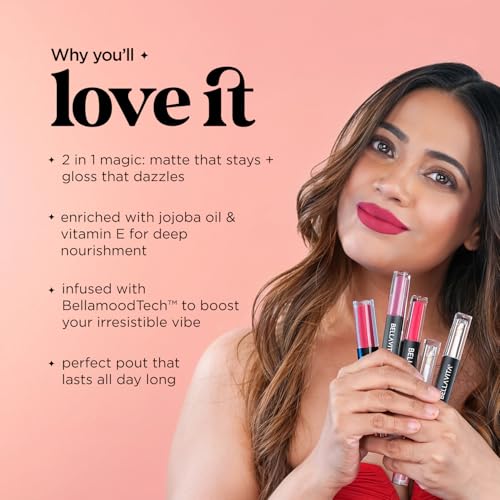 Image of Bella Vita Two Good Liquid Lipstick & Gloss Duo | 2-in-1 Matte & Glossy Finish | Long-Lasting, Smudge-Proof | Enriched with Jojoba Oil & Vitamin E | BellamoodTech | Clean Beauty | Two Flawless | 4ml (Two Flawless)