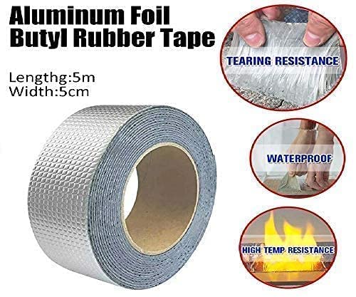 Image of Super Strong Adhesive Waterproof Tape Permanent Repair Roof Water Leakage Solution Rubber Foil Suitable for Roof Leak, Surface Crack, Window Sill Gap, Boat Sealing, Tank Leak (5CM*5M)(Pack of 1)