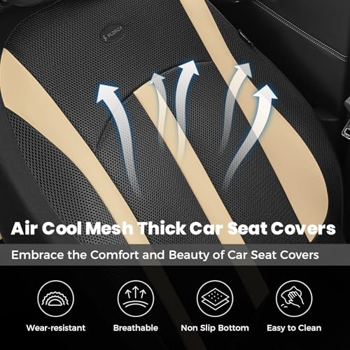 Image of FLORICH Front Car Seat Covers, Breathable Mesh Automotive Seat Cover, Universal Seat Covers Car Interior Protectors Cushion for Most Cars&SUV-Beige