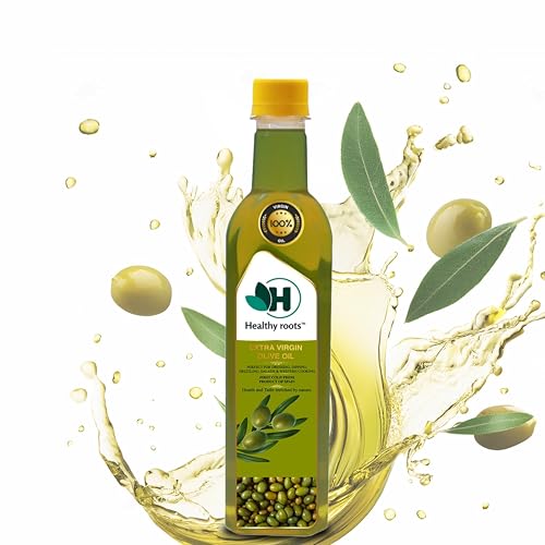 Image of Healthy Roots Extra Virgin Olive Oil 500ml | Cold Pressed | Imported from Spain | 100% Pure Olive Oil for Cooking, Salad Dressing & Heart Health | Rich in Antioxidants