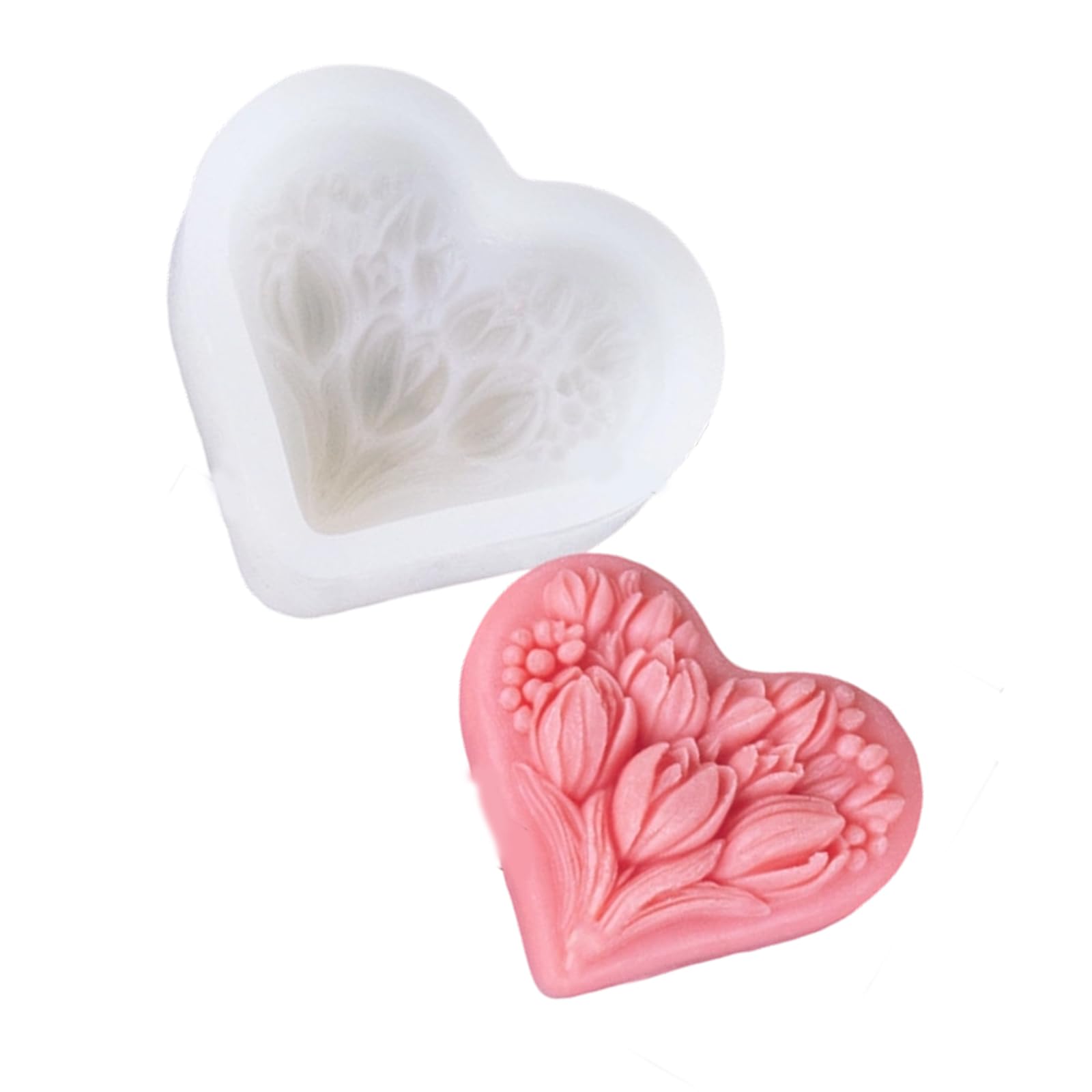 CAZSTYK Unique Valentines Heart Tulips Molds Safe Flexible Silicones Soap Molds for Easy Demolding Heart Tulips Silicones for Soap Craft