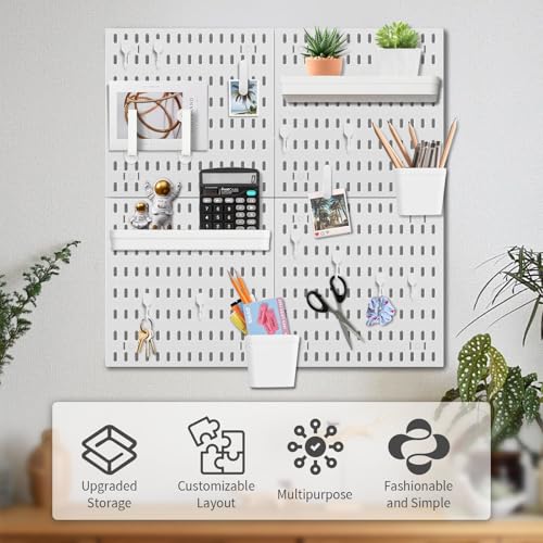 SHGJ&SOFT PegBoard Combination Kit, Pegboards and Accessories Modular Hanging, Wall Organizer Pegboard for Home and Office,24″×24″, Wall Mount Display Pegboard Panel Kits (White, 4 Pieces) - Image 5