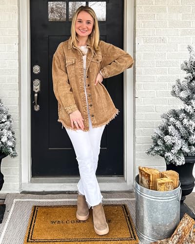 luvamia Denim Jacket for Women Oversized Button Down Casual Jean Shacket Jackets Long Sleeve Frayed Hem Western Trendy3