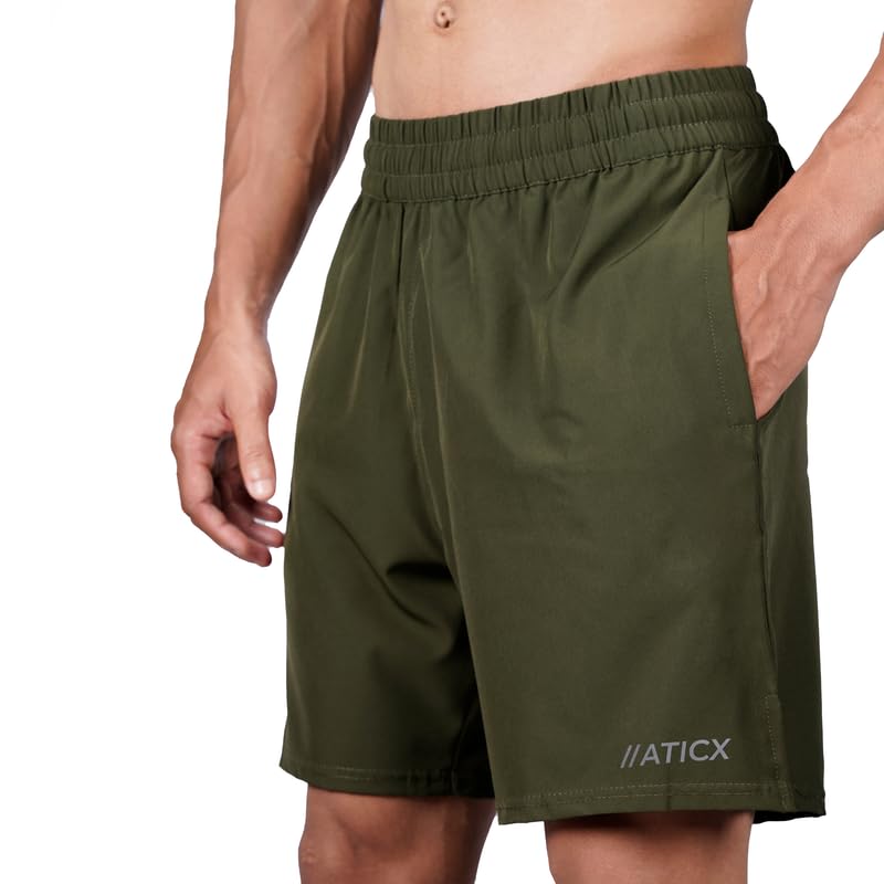 Image of ATICX Polyester Shorts for Men - Quick Dry Lightweight with Zipper Pockets - Gym, Running, Jogging, Training Half Pants for Basketball, Swimming, Badminton, Cycling, Football, Outdoor & Home Wear