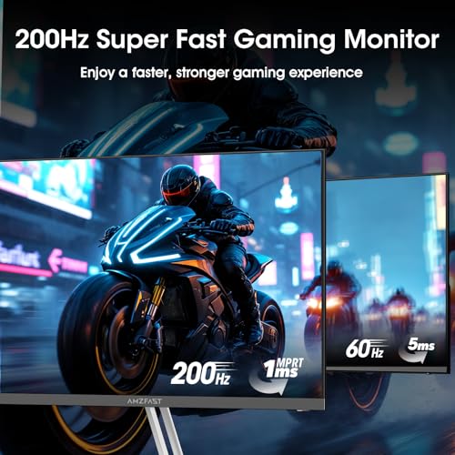 Image of Amzfast 24 Inch Gaming Monitor 200Hz FHD 1080p Fast IPS Computer Monitor, 110% sRGB 1ms HDR Support Adaptive Sync, Eye Care VESA Mount HDMI 2.0 | Display Port 1.4 White Monitor, AMZG24X1W