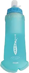 AFISHTOUR Frasco macio dobrável com filtro – garrafa de água leve – 300 ml para corrida em trilha, caminhadas, viagens, ciclismo e pesca; livre de BPA (azul transparente)