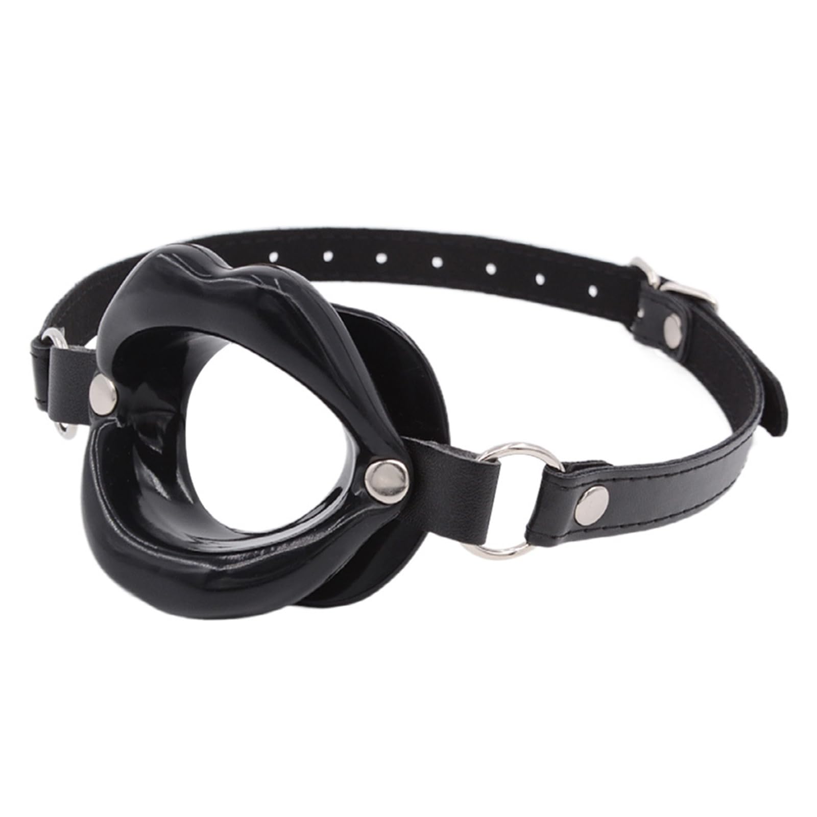 Leather Restraints Ball Mouth Plug Black Lips BDSM Toys for Lover Couple